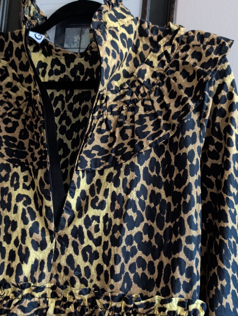 Ganni Leopard Print Ruffle Trim Mini Dress - Picture 9 of 13